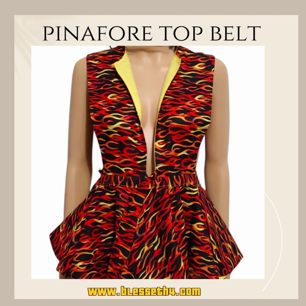 Handmade Reversible Pinafore Peplum Belt – Flame Pattern Cotton Fabric